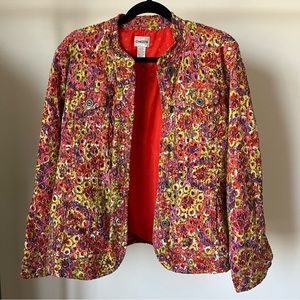 CHICO’S Groovy Colorful Eyelet Lightweight Lined Jacket Multicolor Rare Sz XL
